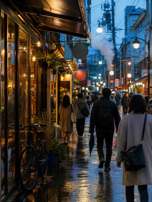 行人互相重叠的拥挤街景,还有店面和自行车,图片转图层拆分前的原图